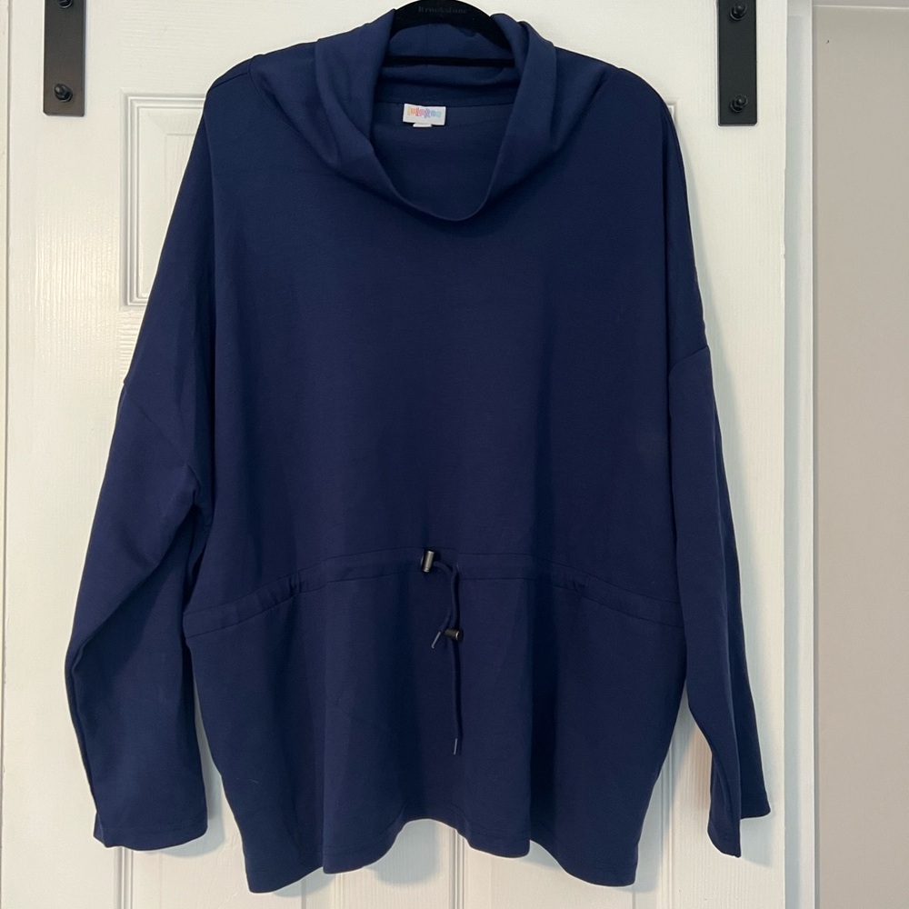 LuLaRoe Dark Blue Cowl Neck Top w/ Drawstring Waist